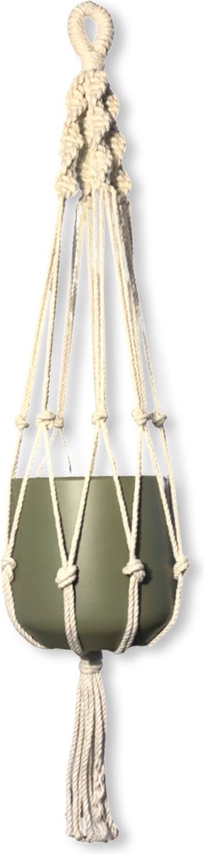Plantenhanger 'Twisty' Gebroken Wit - 100 cm lang - Katoenkoord - Geschikt voor Pot met Diameter t/m 25 cm - Handgemaakt in ons Macramé Atelier - Prijs per Stuk - Let op: Exclusief Pot - Inclusief Verzendkosten