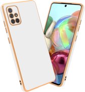 Cadorabo Hoesje geschikt voor Samsung Galaxy A51 4G / M40s in Glossy Wit - Goud - Beschermhoes Case Cover van flexibel TPU-silicone en met camerabescherming