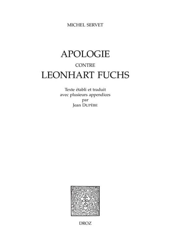 Cahiers d'Humanisme et Renaissance - Apologie contre Leonhar ... - cover