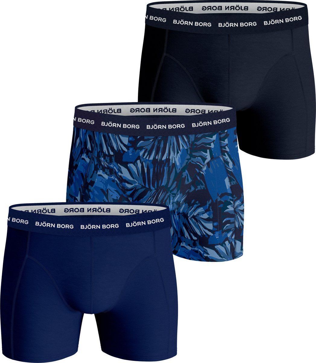 Björn Borg Cotton Stretch Boxershort Heren - Blauw/Blauw/Zwart - 3 stuks - Heren onderbroeken - Katoenen Boxer - Maat S