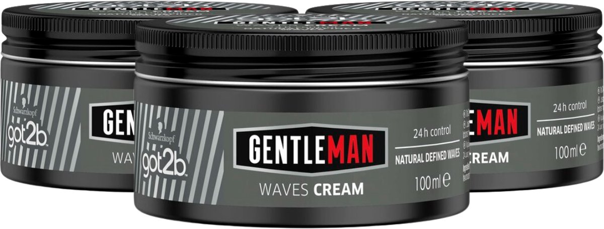 Schwarzkopf Got2b Gentleman Waves Haarstyling Crème 24H Control - Naturelle Look - Voordeelbundel - 3 x 100 ml