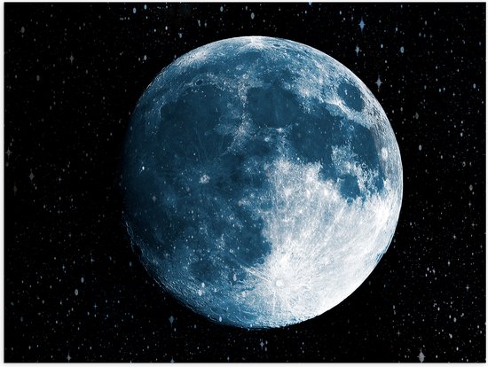 Poster (Mat) - Volle Maan in het Heelal omringd door Sterren - 40x30 cm Foto op Posterpapier met een Matte look