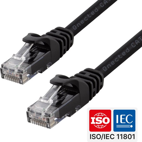 Qnected® Cat 6 UTP Netwerkkabel | 0,5 meter | Gigabit Ethernet | PoE++ | Snagless RJ45 | ISO/IEC 11801 & ANSI/TIA-568.C