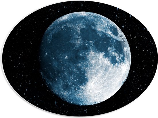 PVC Schuimplaat Ovaal - Volle Maan in het Heelal omringd door Sterren - 40x30 cm Foto op Ovaal (Met Ophangsysteem)
