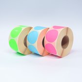 Blanco Stickers op rol 50mm - 3 kleuren - 1000 etiketten per rol - roze, blauw, groen
