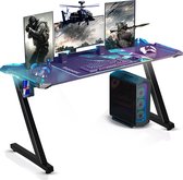 Bol.com Xergonomic Aurora Gaming Desk - Bureau met carbonfiber look - LED-Verlichting - Incl. beker- koptelefoonhouder en kabelo... aanbieding
