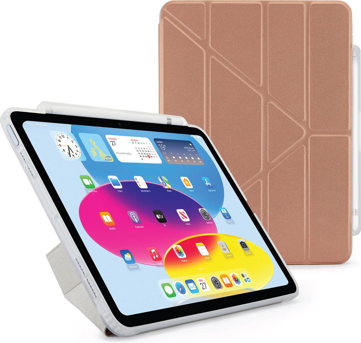 Pipetto Origami No3 Pencil Case – geschikt voor iPad 10.9 (2022) – met multifunctionele vouwbare cover – volledige 360˚ bescherming – geschikt voor Apple Pencil 2 - rose gold