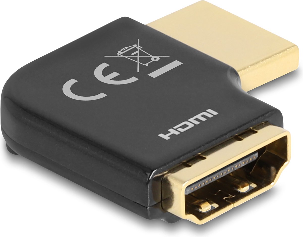 Delock HDMI Adapter male to female 90° left angled 8K 60 Hz metal