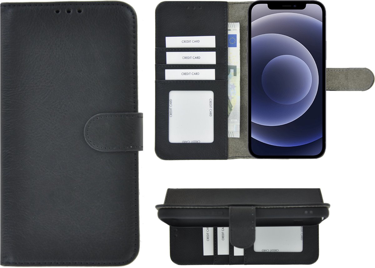 Geschikt voor iPhone 12 Hoesje - Book Case Wallet Zwart Cover