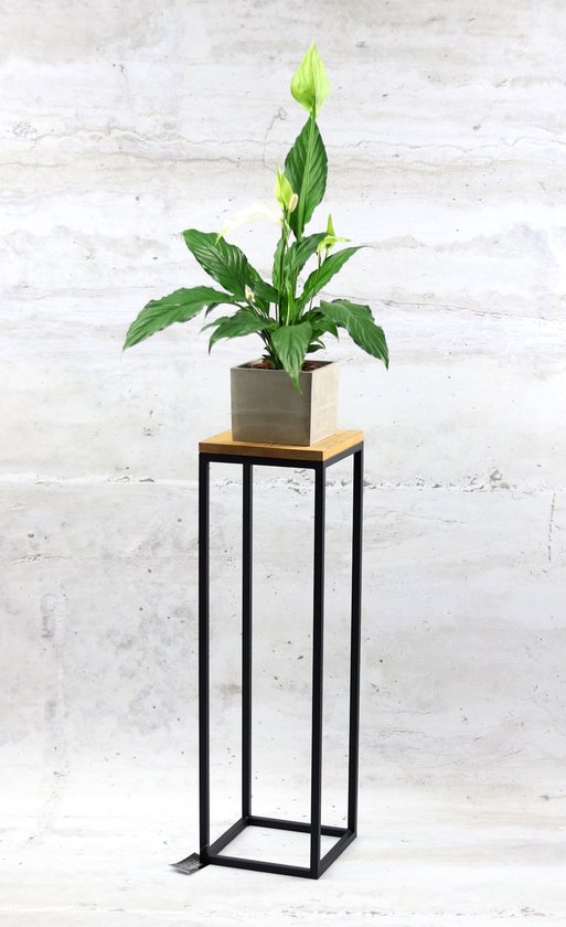 In & Out Deco plantentafel metaal zwart met houten bovenblad 80 cm (lxbxh)