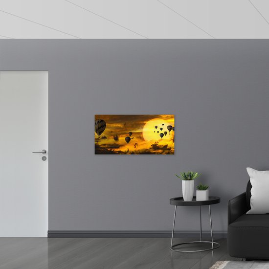 WallClassics - Dibond - Mer de Montgolfières à Oranje Supermoon - Photo 100x50 cm sur Aluminium (Décoration murale en métal)