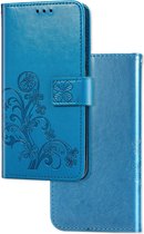 Hoesje geschikt voor OnePlus 9 - Bookcase - Pasjeshouder - Portemonnee - Bloemenprint - Kunstleer - Blauw