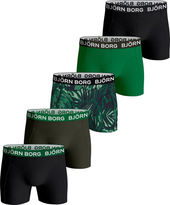 Björn Borg Boxershort Cotton Stretch- Sous-vêtements - Boxer - 5 pièces - Homme - Taille L - Vert/ Zwart