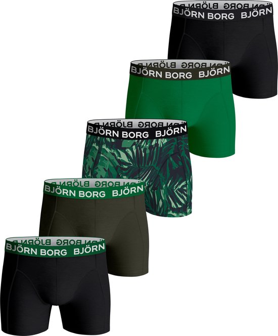 Björn Borg Boxershort Cotton Stretch- Onderbroeken - Boxer - 5 stuks - Heren - Maat S - Groen/Zwart