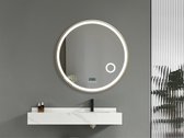 Miroir Salle de Bain LED Mawialux - 100cm - Rond - Bord doré mat - Miroir de maquillage grossissant - Chauffage - Horloge digitale - Bluetooth - Josh