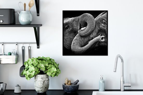 Cadre photo avec affiche - Éléphant - Animaux - Zwart - Wit - 40x40 cm - Cadre pour affiche