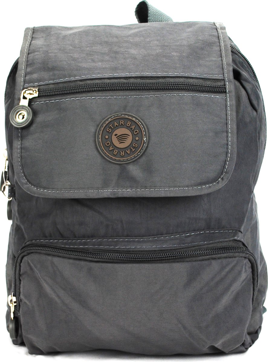 Massi Miliano Kleine Rugzak -Dames-Heren-Kinderen- Crinkle Nylon Grijs -25x11x28cm - ( BP-31-25)