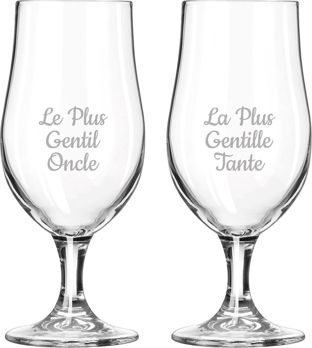 Bierglas op voet gegraveerd - 49cl - Le Plus Gentil Oncle & La Plus Gentille Tante