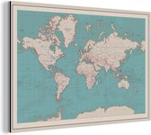 Wereldkaart Vintage pour mur ou mur en aluminium Historique 120x80 cm | Carte du monde Décoration murale Aluminium