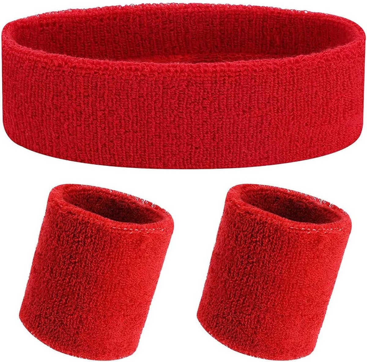 *** Fever Zweetbanden Set Rood - 3 Suks - Hoofdband Polsband - Sporten Zweten - 90`s Party - van Heble® ***