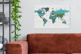 Canvas Wereldkaart - 60x40 - Wanddecoratie Wereldkaart - Topografie - Blauw