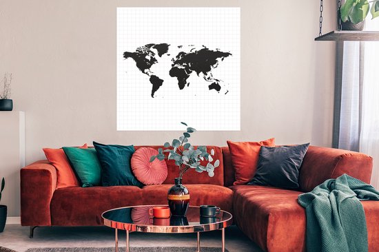 Carte du monde minimaliste sur papier affiche de fond quadrillé