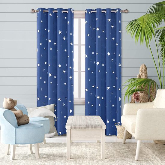 KnSam Gordijn ondoorzichtig patroon blauw, h 183 x b 137 cm, kleurverloop, ondoorzichtige gordijnen polyester met inslagringen, moderne verduisteringsgordijnen, inslagringen, polyester, kinderkamer