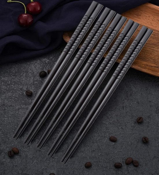 AOOSY 5 paar Japanse stijl bamboe eetstokjes herbruikbare eetstokjes met doos 22,5 cm, vaatwasmachinebestendig eetstokjes