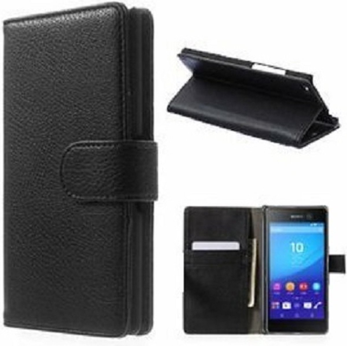 Sony Xperia M5 Hoesje Met Pasjeshouder Bookcase Zwart
