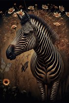 Zebra tussen de bloemen poster - 50 x 70 cm