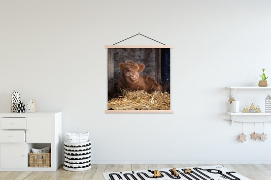 Affiche scolaire - Highlander écossais - Ferme - Paille - 120x120 cm - Lattes vierges