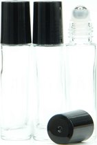 Rollerflesjes Glas 10ml Leeg 10 stuks - Roll-on, Transparant Glas Rollerflesje- RVS Bal - Helder, Zwarte Dop - Etherische Olie - Parfumrollers