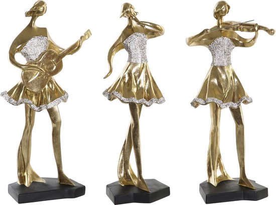 Decoratieve figuren DKD Home Decor Muziek Ballerina Gouden Hars (20 x 12 x 41,5 cm) (3 Stuks)