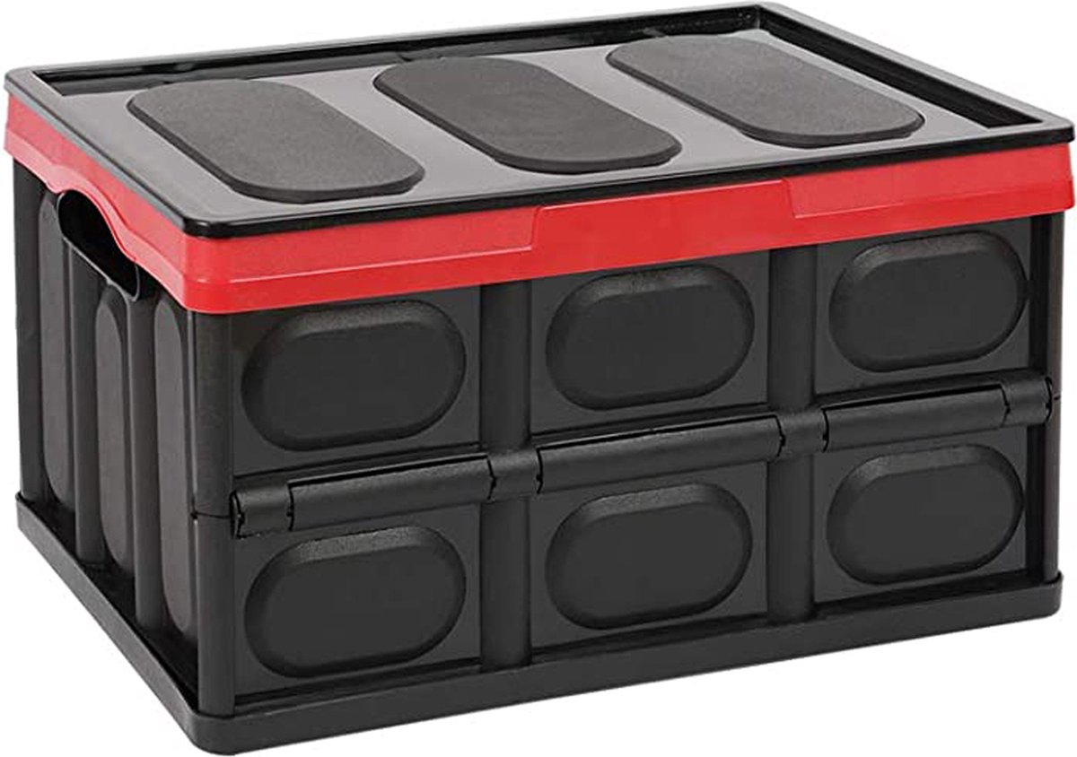 Opvouwbare Krat met Deksel - Zwart / Rood - 2 Stuks - Boodschappen Krat ...