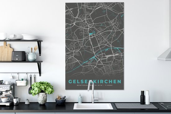 Peinture sur toile Allemagne - Blauw - Gelsenkirchen - Plan de ville - Carte - Plan d'étage - 90x140 cm - Décoration murale