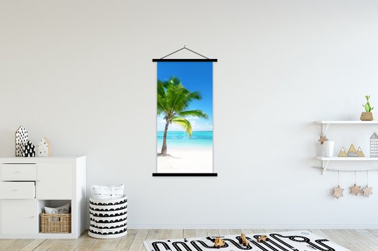 Porte-affiche avec affiche - Affiche scolaire - Palmier - Plage - Mer - Été - 90x180 cm - Lattes noires