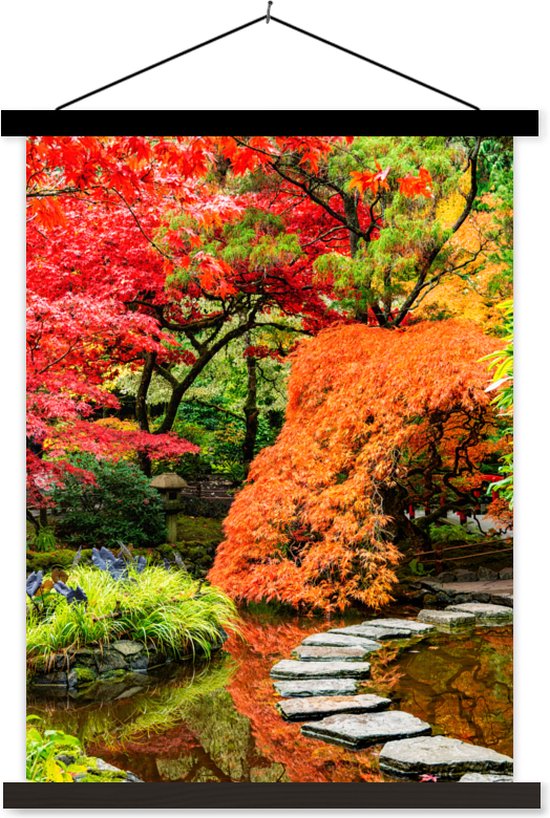 Posterhanger incl. Poster - Schoolplaat - Bomen - Japans - Stenen - Pad - Natuur - 60x80 cm - Zwarte latten