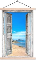 Posterhanger incl. Poster 60x90 cm - Schoolplaat - Strand - Tropisch - Zomer - Doorkijk - Zee - Textielposter - Blanke latten