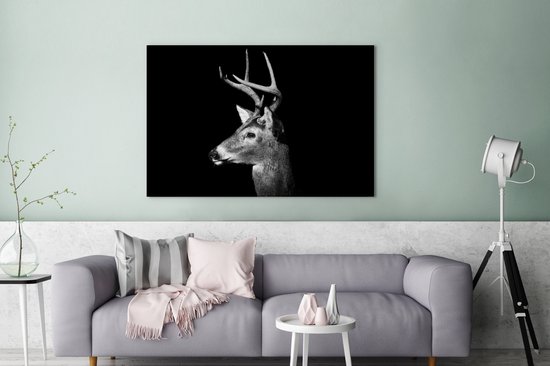 Tableau Zwart Portrait d'un cerf 140x90 cm - Tirage photo sur toile (Décoration murale salon / chambre) / Peintures sur toile animaux sauvages
