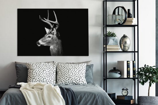 Tableau Zwart Portrait d'un cerf 140x90 cm - Tirage photo sur toile (Décoration murale salon / chambre) / Peintures sur toile animaux sauvages
