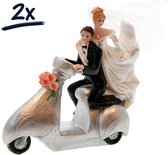2x koppel op scooter bruiloft taarttopper taartdecorate decoratie huwelijk trouw