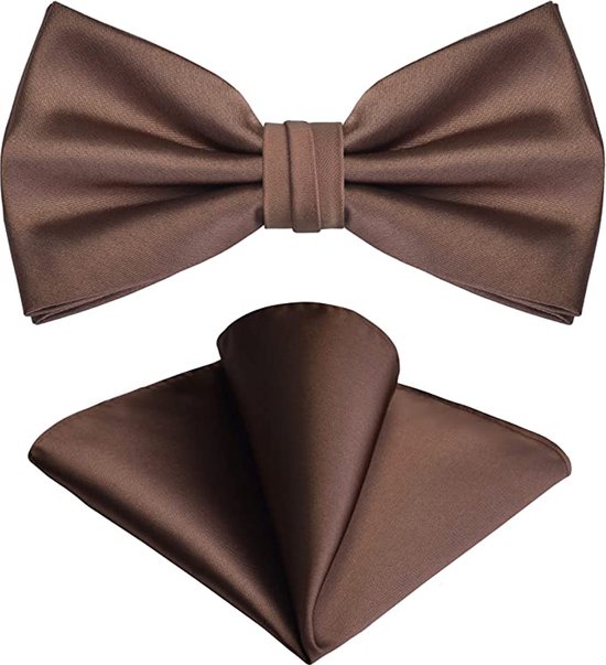 Noeud Sorprese avec Pochette - 100% Soie - Marron Camel - Noeud Papillon - Noeud - Pochette