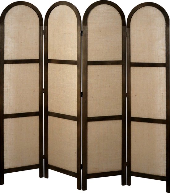 LW Collection Kamerscherm bruin hout - kamerschermen 4 panelen - rond en inklapbaar - decoratieve en moderne scheidingswand 170x160cm - paravent kant en klaar