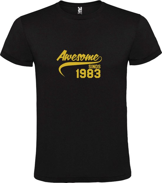 Zwart T-Shirt met “Awesome sinds 1983 “ Afbeelding Goud Size XXL