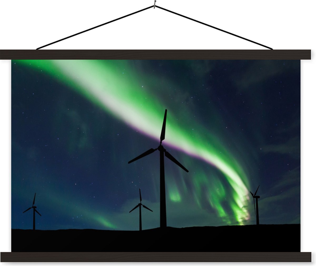Posterhanger incl. Poster 90x60 cm - Schoolplaat - Noorderlicht - Windmolen - Paars - Textielposter - Zwarte latten op Prijzenvolger.com