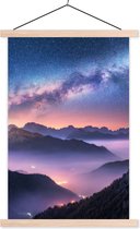 Posterhanger incl. Poster 40x60 cm - Schoolplaat - Bergen - Sterrenhemel - Mist - Textielposter - Blanke latten