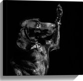 WallClassics - Canvas - Zwarte Hond Zegt 'Hoi' - 40x40 cm Foto op Canvas Schilderij (Wanddecoratie op Canvas)