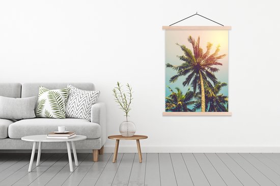 Posterhanger incl. Poster 87x120 cm - Schoolplaat - Palmboom - Zomer - Tropisch - Zon - Textielposter - Blanke latten