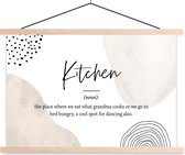Posterhanger incl. Poster - Schoolplaat - Keuken definitie - Kitchen - Quotes - Spreuken - Woordenboek - 150x100 cm - Blanke latten