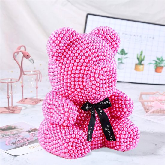 Tobeyz - Roze parel beertje, Valentijnsdag Teddybeer, moederdag cadeautje, liefde, 20cm H, verjaardagscadeau, pearl Teddybear, bruiloftscadeau, valentijnsdag cadeau